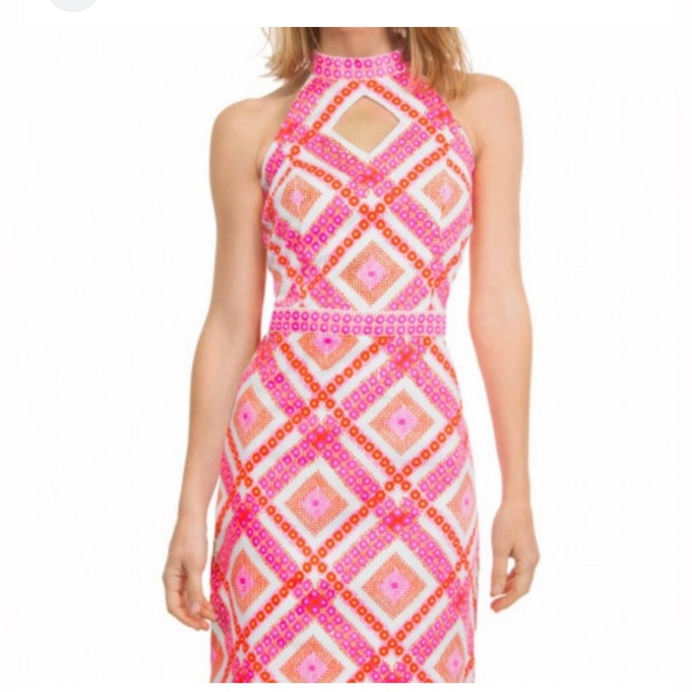 Vintage-inspired cotton/spandex midi dress with cut-out detail size large